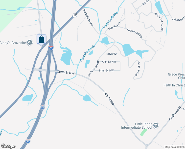 map of restaurants, bars, coffee shops, grocery stores, and more near 5003 Big Wills Drive Northwest in Fort Payne