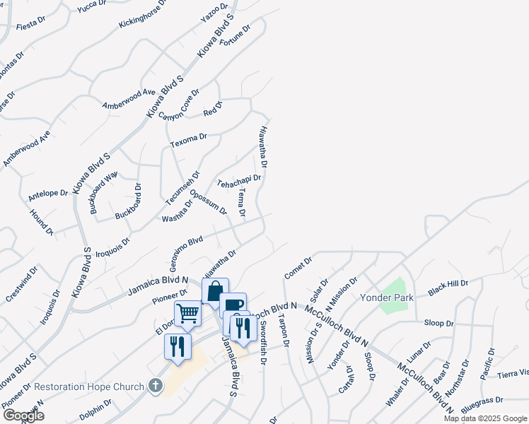 map of restaurants, bars, coffee shops, grocery stores, and more near 277 Geronimo Boulevard in Lake Havasu City