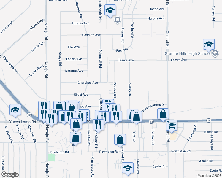 map of restaurants, bars, coffee shops, grocery stores, and more near 13892 Pioneer Road in Apple Valley