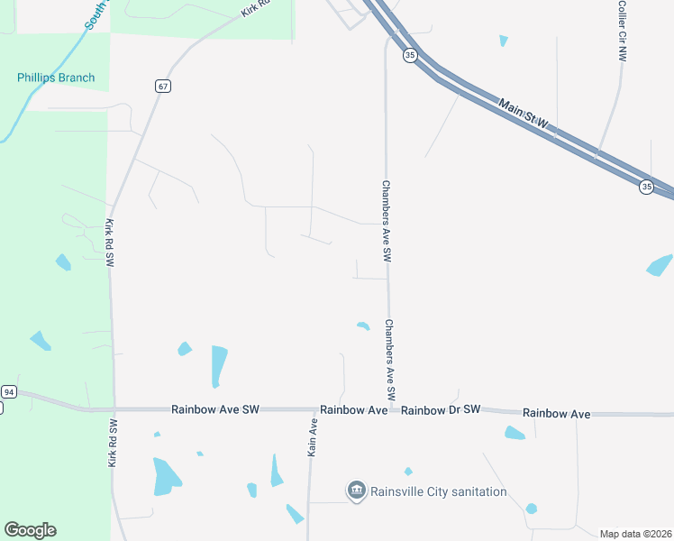 map of restaurants, bars, coffee shops, grocery stores, and more near 102 Hillcrest Drive in Rainsville