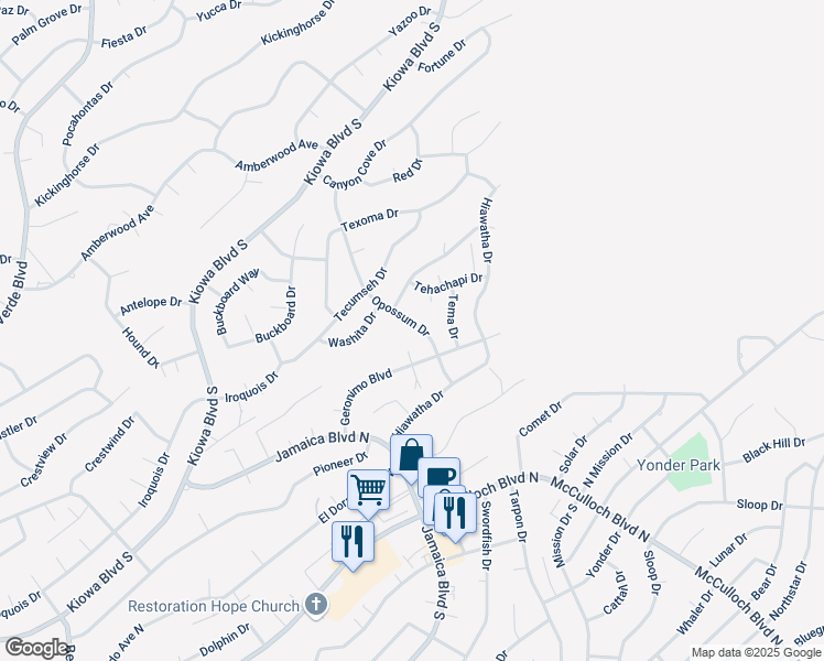map of restaurants, bars, coffee shops, grocery stores, and more near 171 Opossum Drive in Lake Havasu City