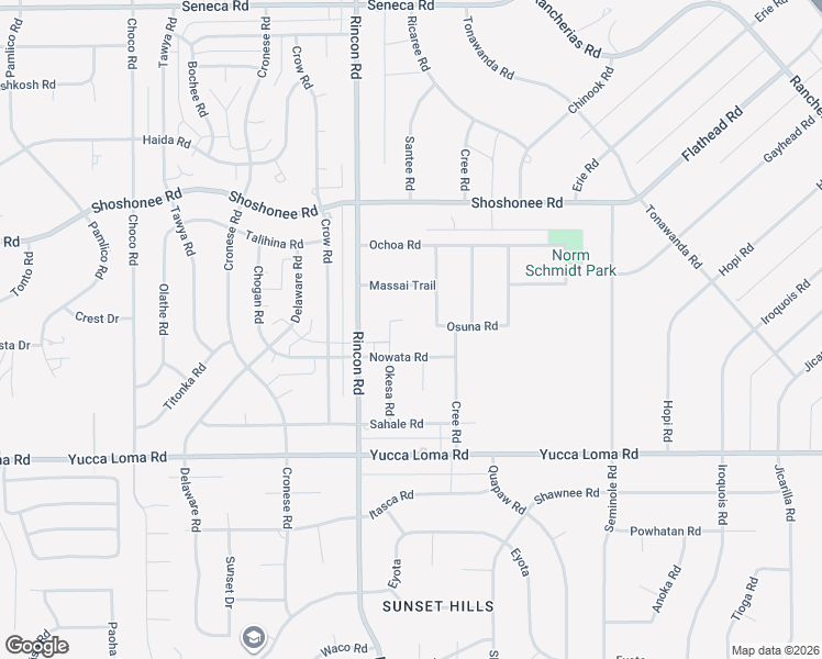 map of restaurants, bars, coffee shops, grocery stores, and more near 13955 Okesa Road in Apple Valley