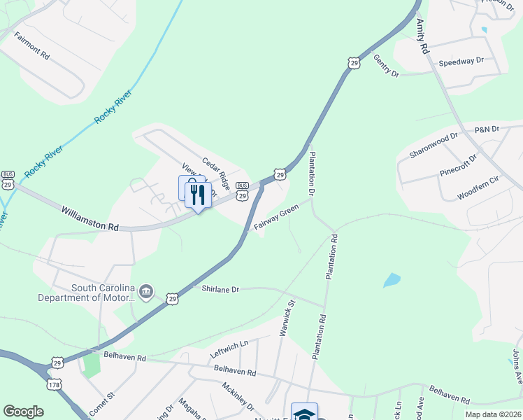 map of restaurants, bars, coffee shops, grocery stores, and more near 608 U.S. 29 in Anderson