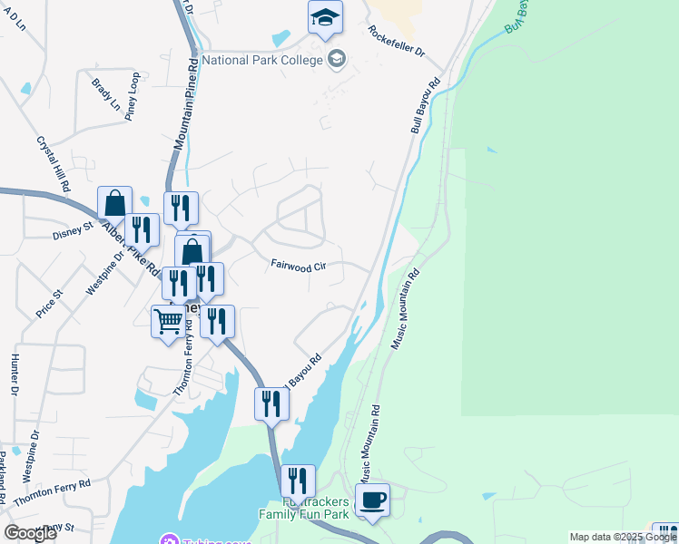 map of restaurants, bars, coffee shops, grocery stores, and more near 123 Puff Trail in Hot Springs