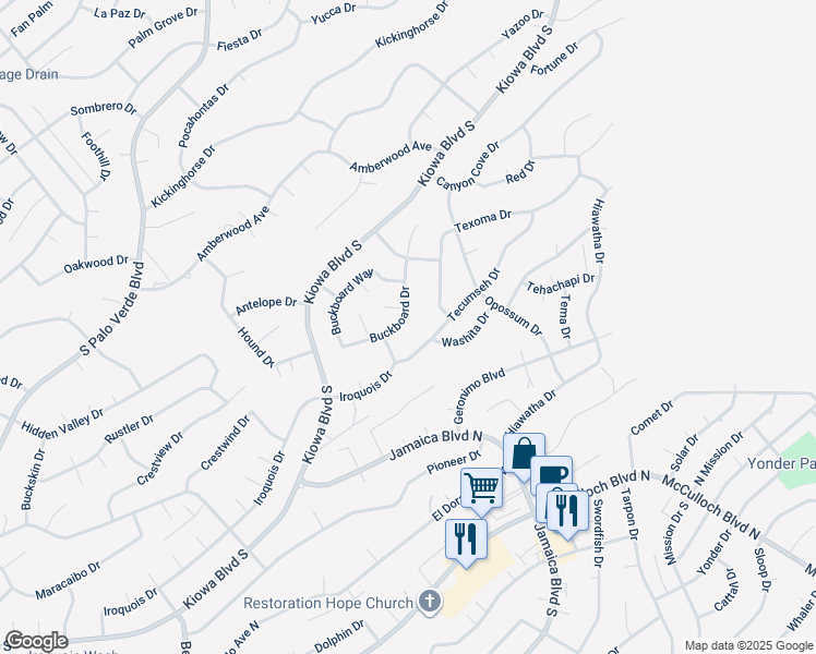 map of restaurants, bars, coffee shops, grocery stores, and more near 3518 Buckboard Dr in Lake Havasu City