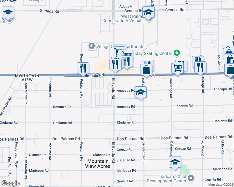 map of restaurants, bars, coffee shops, grocery stores, and more near 14517 Anacapa Road in Victorville