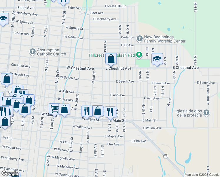 map of restaurants, bars, coffee shops, grocery stores, and more near 310 North A Street in Duncan