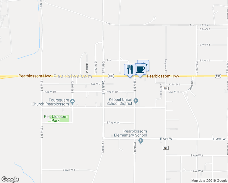 map of restaurants, bars, coffee shops, grocery stores, and more near Avenue V-10 in Pearblossom