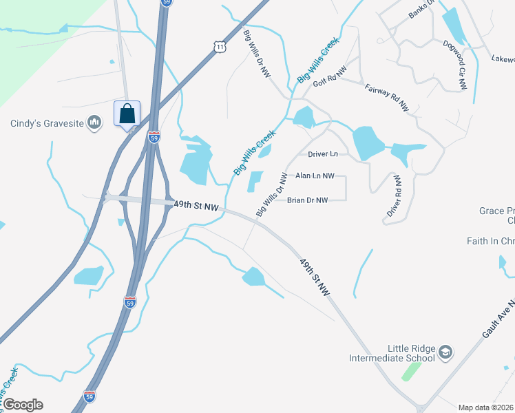 map of restaurants, bars, coffee shops, grocery stores, and more near 5003 Big Wills Drive Northwest in Fort Payne