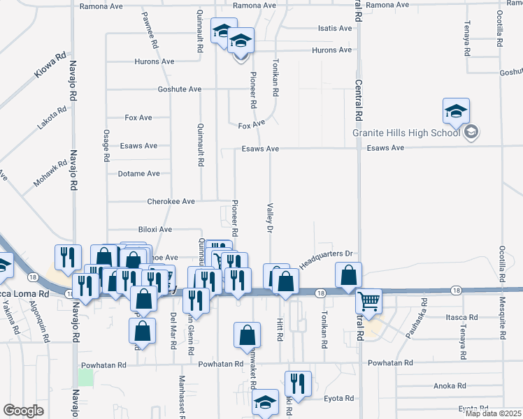 map of restaurants, bars, coffee shops, grocery stores, and more near 294 Valley Drive in Apple Valley