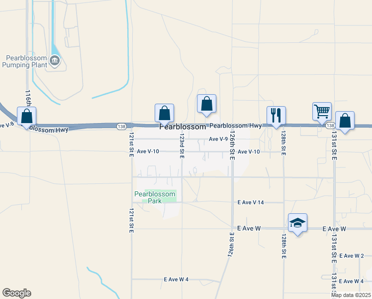 map of restaurants, bars, coffee shops, grocery stores, and more near 12320 Avenue V-10 in Pearblossom