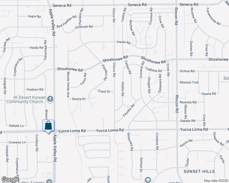 map of restaurants, bars, coffee shops, grocery stores, and more near Choco Road in Apple Valley