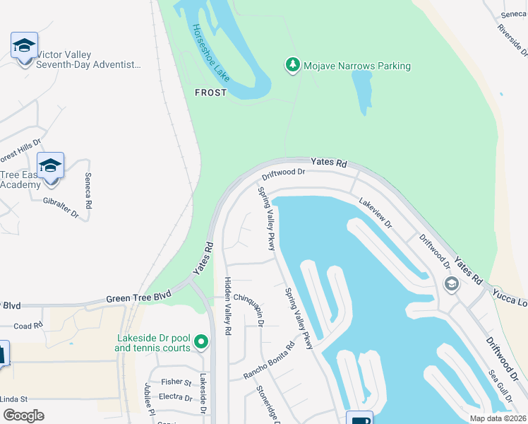 map of restaurants, bars, coffee shops, grocery stores, and more near 13950 Spring Valley Parkway in Victorville