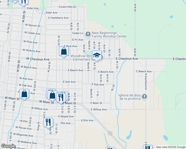 map of restaurants, bars, coffee shops, grocery stores, and more near 312 North E Street in Duncan