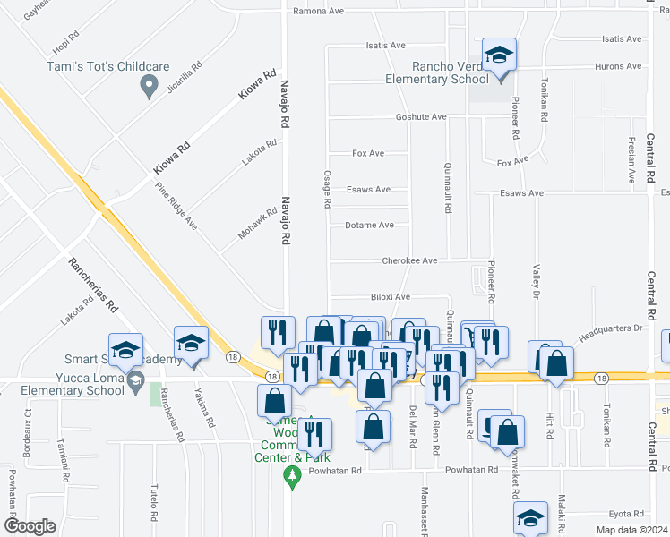 map of restaurants, bars, coffee shops, grocery stores, and more near 13945 Osage Road in Apple Valley