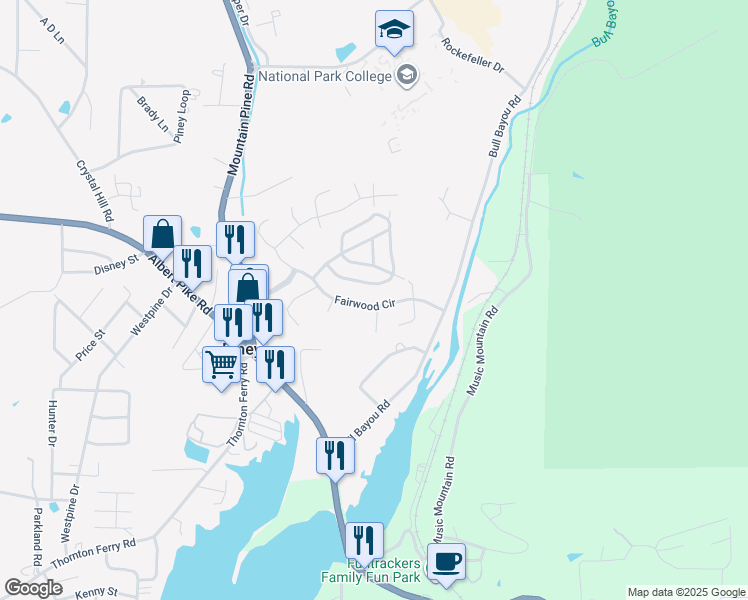 map of restaurants, bars, coffee shops, grocery stores, and more near 125 Fairwood Circle in Hot Springs