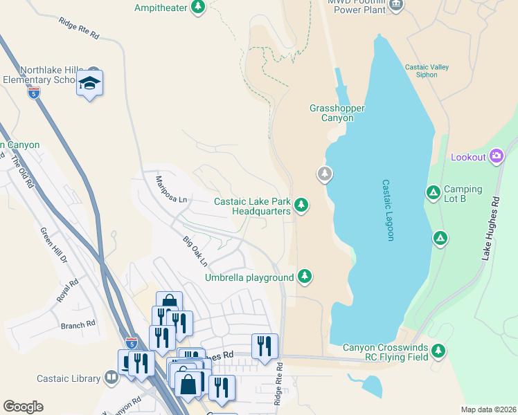 map of restaurants, bars, coffee shops, grocery stores, and more near 32210 Vista Point Place in Castaic