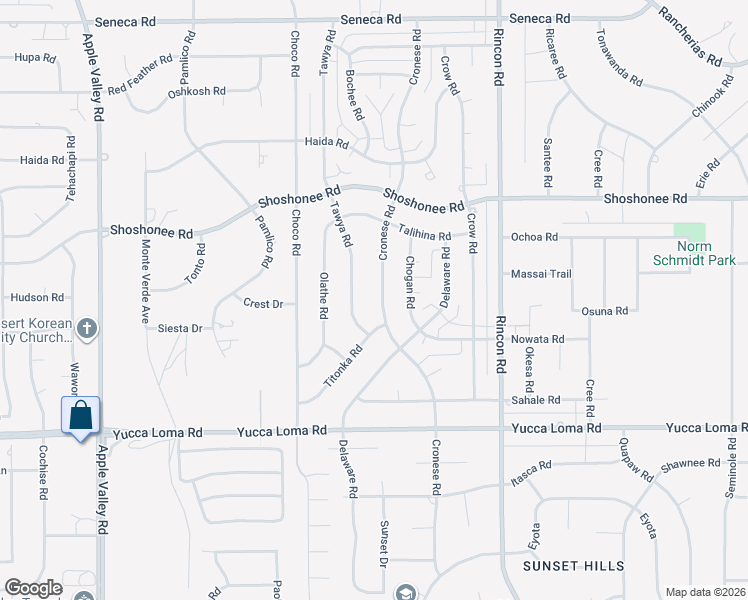map of restaurants, bars, coffee shops, grocery stores, and more near 13954 Cronese Road in Apple Valley