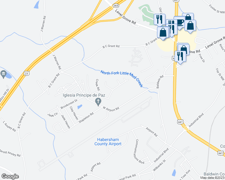 map of restaurants, bars, coffee shops, grocery stores, and more near Magnolia Villas Drive in Cornelia