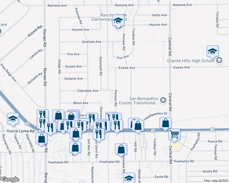 map of restaurants, bars, coffee shops, grocery stores, and more near 13911 Pioneer Road in Apple Valley