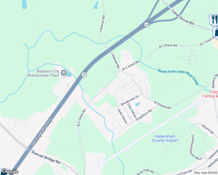 map of restaurants, bars, coffee shops, grocery stores, and more near 3306 B C Grant Road in Cornelia