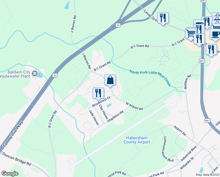 map of restaurants, bars, coffee shops, grocery stores, and more near 831 West Airport Road in Cornelia