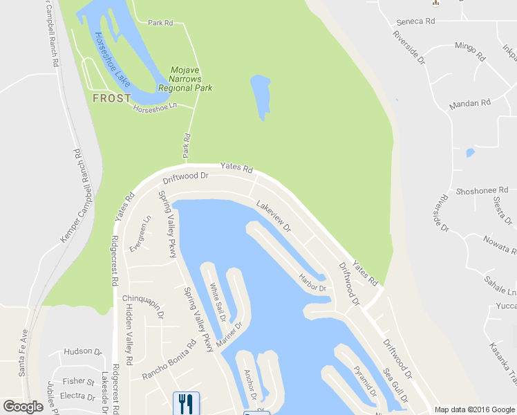 map of restaurants, bars, coffee shops, grocery stores, and more near 18099 Lakeview Drive in Victorville