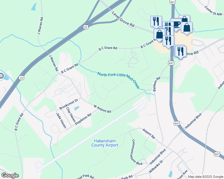 map of restaurants, bars, coffee shops, grocery stores, and more near 325 Magnolia Villas Drive in Cornelia