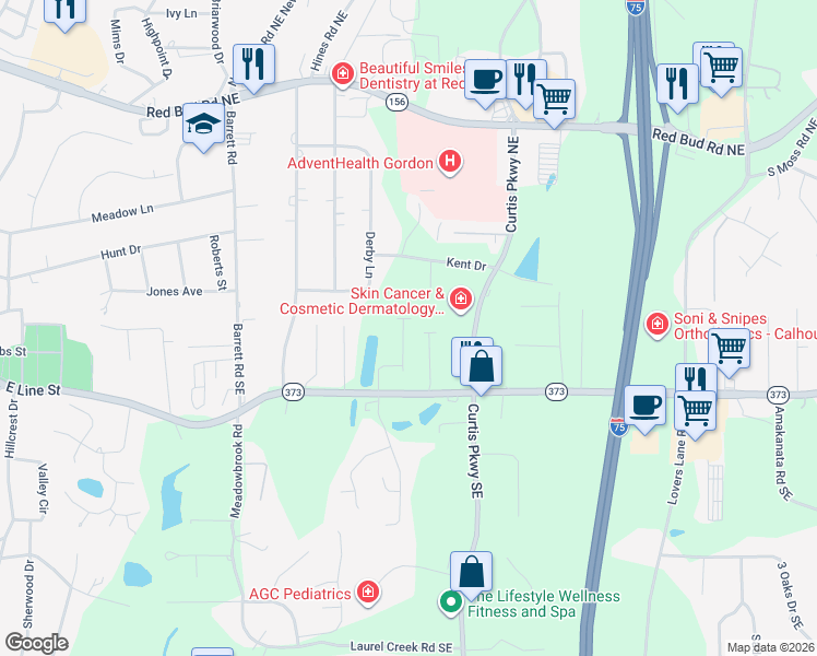 map of restaurants, bars, coffee shops, grocery stores, and more near 153 York Place in Calhoun