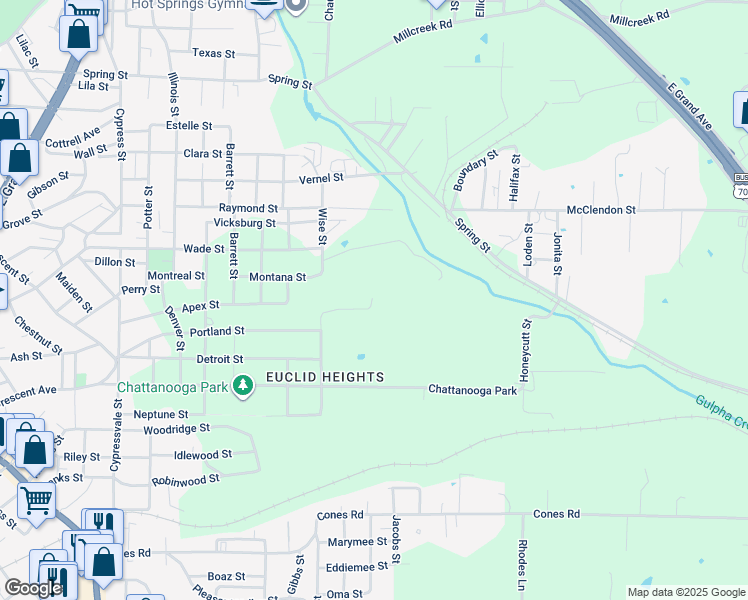 map of restaurants, bars, coffee shops, grocery stores, and more near 798 Carver Street in Hot Springs