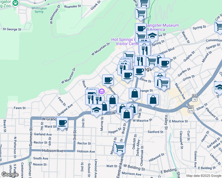 map of restaurants, bars, coffee shops, grocery stores, and more near in Hot Springs