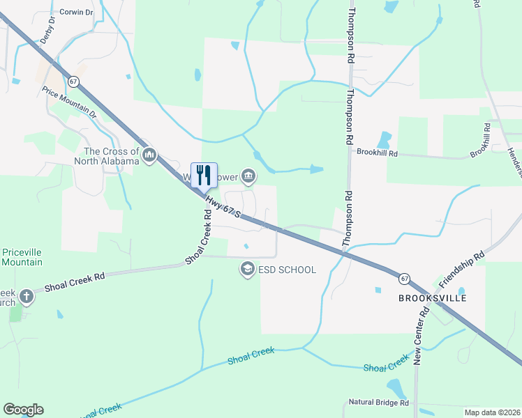 map of restaurants, bars, coffee shops, grocery stores, and more near 1542 Alabama 67 in Decatur
