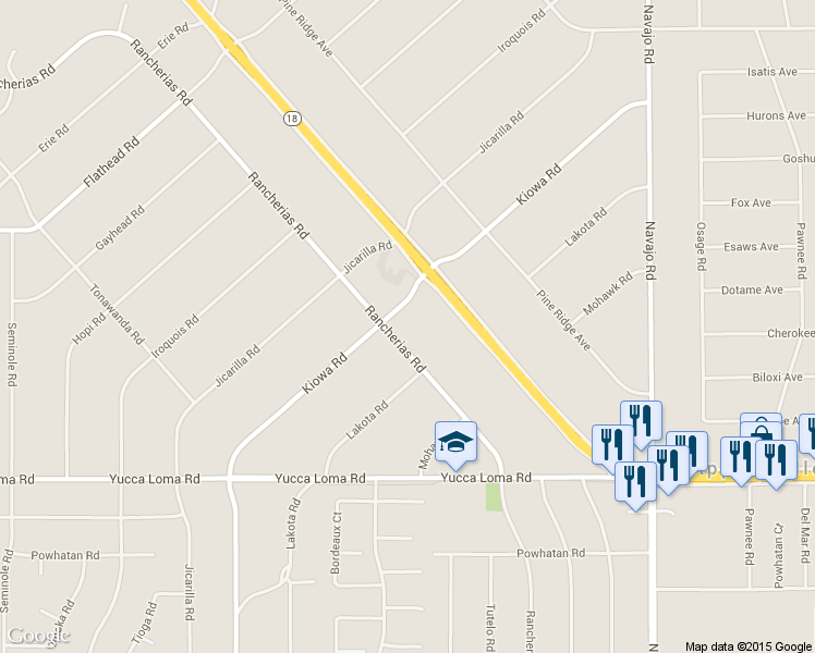 map of restaurants, bars, coffee shops, grocery stores, and more near 21311 Outer Highway 18 North in Apple Valley