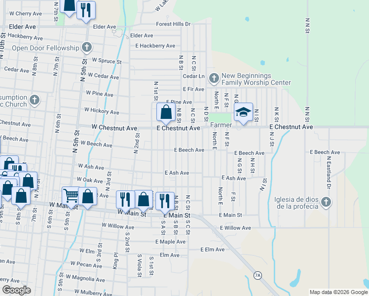 map of restaurants, bars, coffee shops, grocery stores, and more near 407 North C Street in Duncan