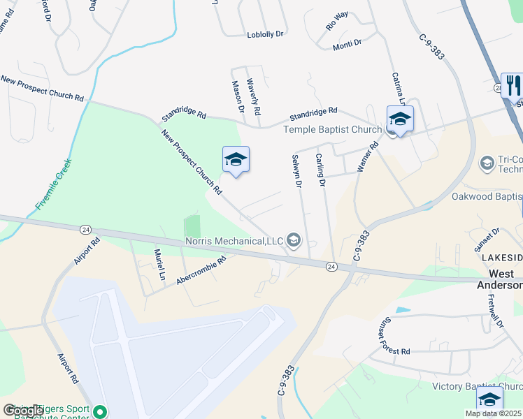 map of restaurants, bars, coffee shops, grocery stores, and more near 118 Tabitha Court in Anderson
