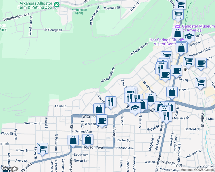 map of restaurants, bars, coffee shops, grocery stores, and more near 634 Prospect Avenue in Hot Springs