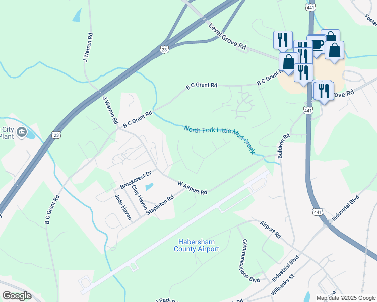 map of restaurants, bars, coffee shops, grocery stores, and more near 635 Forest Way in Cornelia