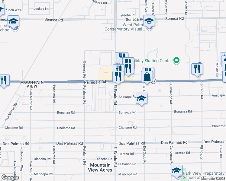 map of restaurants, bars, coffee shops, grocery stores, and more near in Victorville