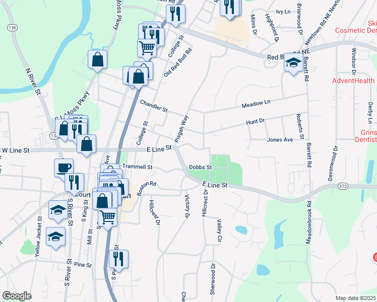 map of restaurants, bars, coffee shops, grocery stores, and more near 421 Boulevard Heights in Calhoun