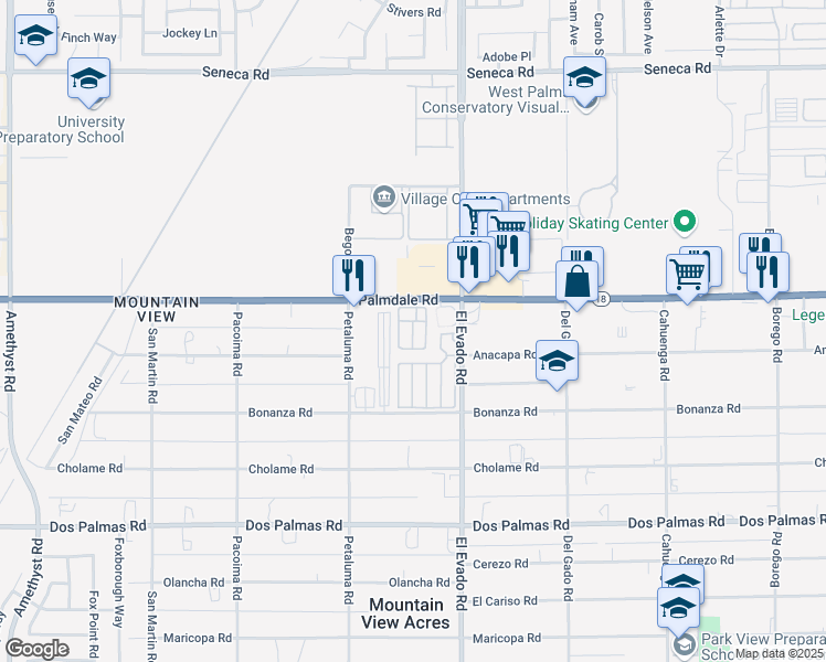 map of restaurants, bars, coffee shops, grocery stores, and more near 14411 Palmdale Road in Victorville