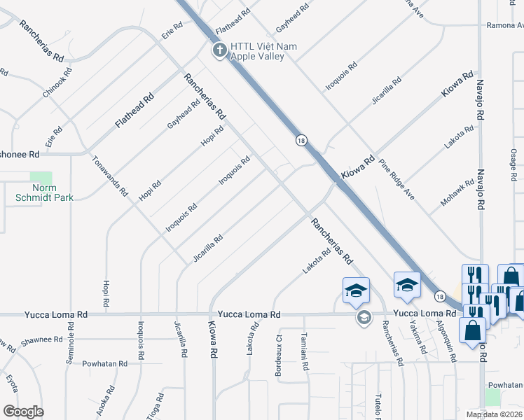 map of restaurants, bars, coffee shops, grocery stores, and more near 13991 Jicarilla Road in Apple Valley