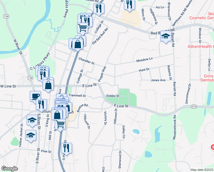 map of restaurants, bars, coffee shops, grocery stores, and more near 421 Boulevard Heights in Calhoun