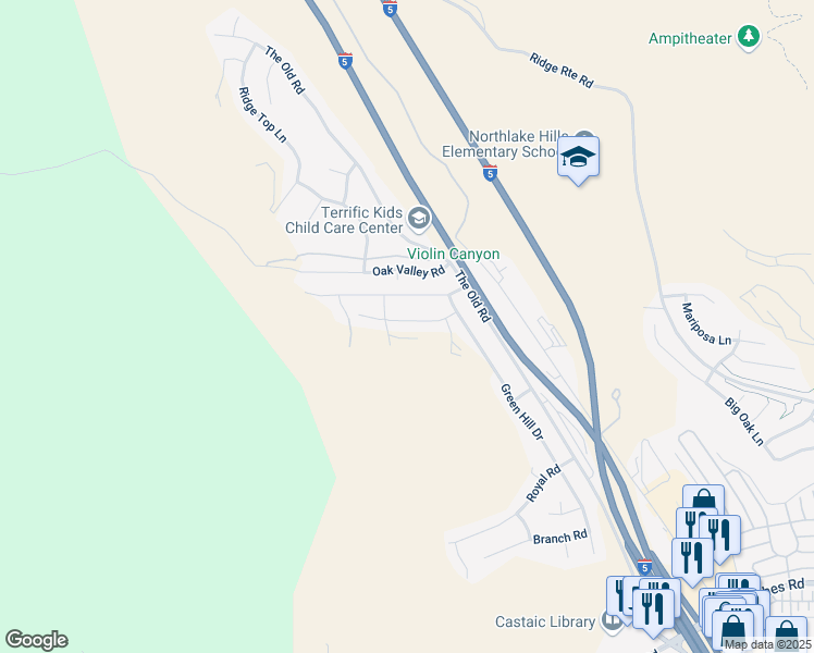 map of restaurants, bars, coffee shops, grocery stores, and more near 28450 Avion Circle in Castaic