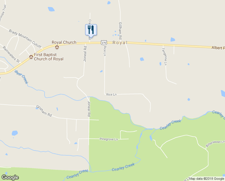 map of restaurants, bars, coffee shops, grocery stores, and more near 243 Rice Lane in Royal