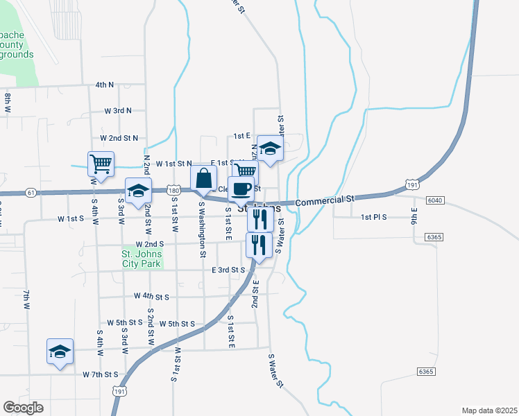 map of restaurants, bars, coffee shops, grocery stores, and more near in Saint Johns