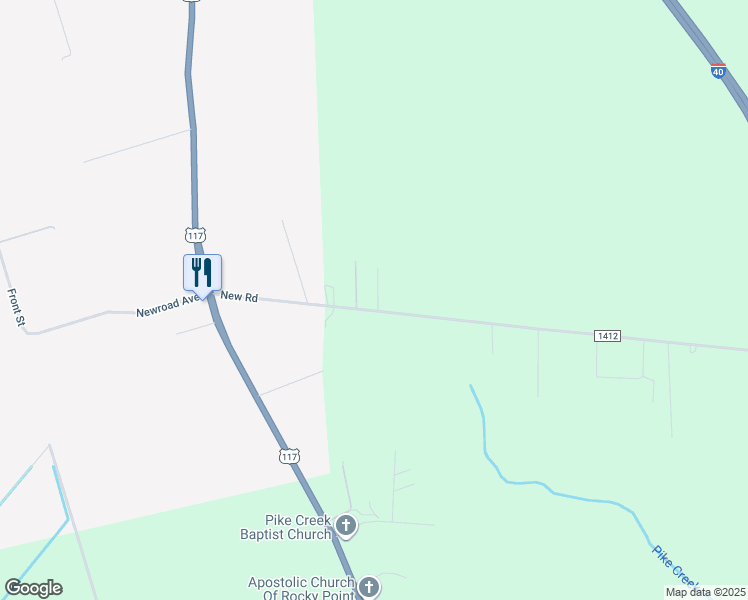 map of restaurants, bars, coffee shops, grocery stores, and more near 401 New Road in Burgaw