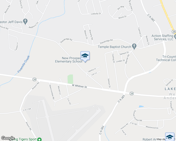 map of restaurants, bars, coffee shops, grocery stores, and more near 101 Tabitha Court in Anderson
