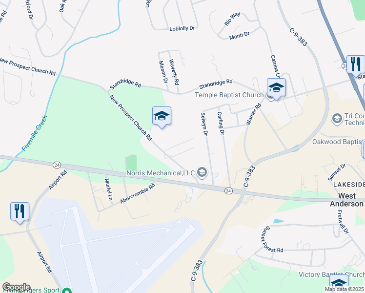 map of restaurants, bars, coffee shops, grocery stores, and more near 118 Tabitha Court in Anderson