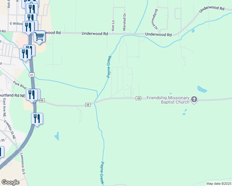 map of restaurants, bars, coffee shops, grocery stores, and more near 575 Payne Creek in Russellville