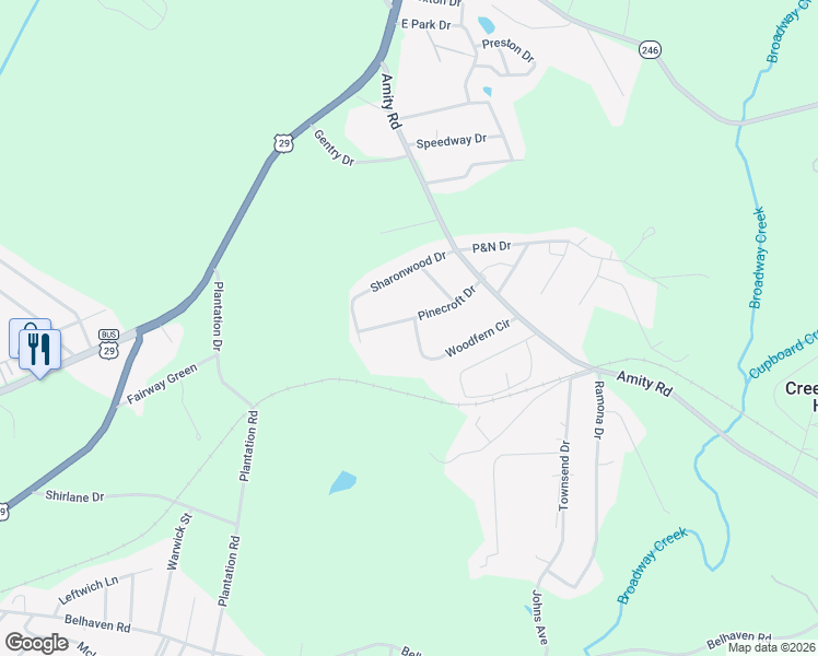 map of restaurants, bars, coffee shops, grocery stores, and more near 1010 Pinecroft Drive in Anderson